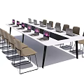 Long Conference Table With Laptops And Chairs In Office Meeting Setting