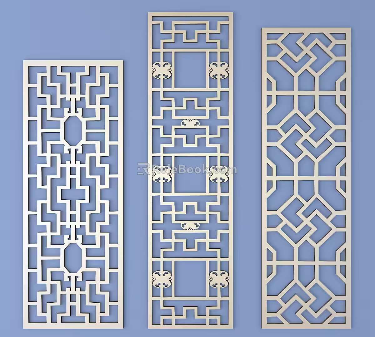 Chinese-style openwork window pane lattice openwork carved flower 3d model