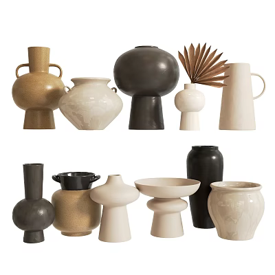 Elegant Minimalist Ceramic Vessels Collection With Various Shapes Sizes And Neutral Colors 3d model