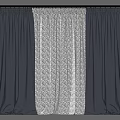 Gray Side Panels and White Patterned Window Curtains for Home Decor 3d model