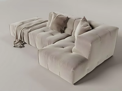 Light Gray Velvet L Shaped Casual Sofa Set With Square Cushions And Throw Blanket 3d model