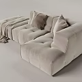 Light Gray Velvet L Shaped Casual Sofa Set With Square Cushions And Throw Blanket