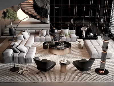 Modern B & B Italia Sofa Coffee Table Combination 3d model