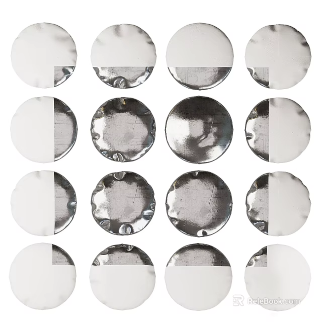 Round Metallic Wall Decor With Shiny Circular Design And Grid Arrangement 3d model 