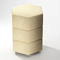 Modern Beige Hexagonal Sofa Stool With Three Tiered Textured Fabric Design