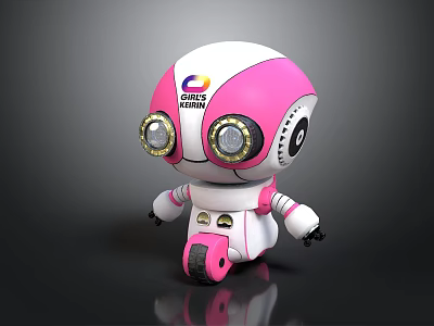 Cute Pink And White Robot With Color Vision Logo And Round Yellow Eyes 3d model