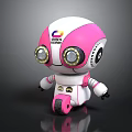 Cute Pink And White Robot With Color Vision Logo And Round Yellow Eyes