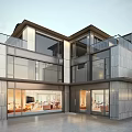 Modern Townhouse Exterior Design With Large Glass Windows Balconies And Stone Facade