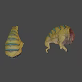 Yellow Green Creature With Open Cavity And Black Spheres Near Smaller Creature
