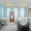 Modern Retail Store Interior With Shelves Display Products Tables Chairs Cashier Counter And Pendant Lights