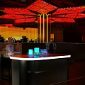 Modern Bar Interior With Red Lighting Ceiling Decoration And Moon Background 3d model