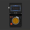 Black Industrial Control Device With Blue Digital Display Orange Knob Buttons And Indicator Lights