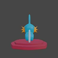 Blue Cartoon Character With Long Ears And Yellow Spines On Red Platform Base
