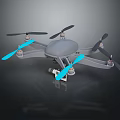 Gray Drone With Four Propellers Blue Blades And Bottom Mounted Camera 3d model