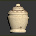 Light Colored Ceramic Jar With Lid And Intricate Carved Patterns 3d model