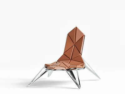 Modern Brown Leather Lounge Chair With Geometric Pattern And Chrome Metal Legs 3d model