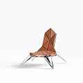 Modern Brown Leather Lounge Chair With Geometric Pattern And Chrome Metal Legs