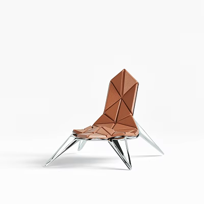 Modern Brown Leather Lounge Chair With Geometric Pattern And Chrome Metal Legs 3d model