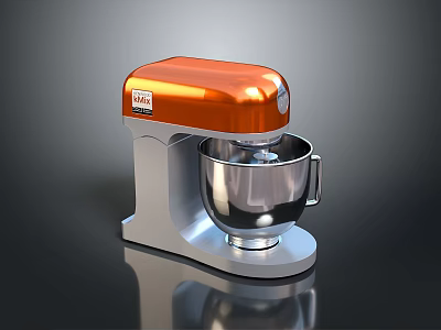 Modern Orange Household Kitchen Mixer With Stainless Steel Bowl And Silver Base 3d model
