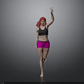 Woman With Red Hair Wearing Black Sports Bra And Pink Shorts Making Peace Sign