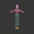 3D Model Character Wearing Red Top Pink Wide Leg Pants And Red Shoes