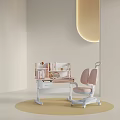 Modern Pink Kids Study Desk Chair Set With Bookshelf Drawer And Round Lamp