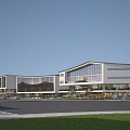 Modern Commercial Street With Glass Curtain Walls Multi Storey Buildings Parking Area And Greenery