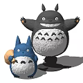 Large And Small Totoro Plush Toys In Black White And Blue Colors