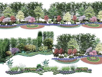 Various Arbor Species In Landscape Design With Colorful Flowers And Green Shrubs 3d model