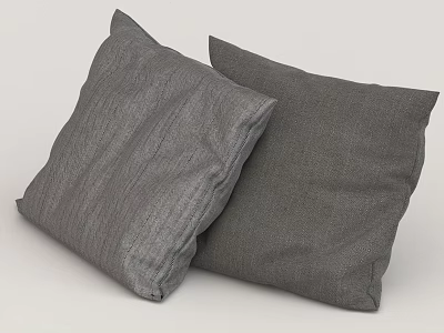 Two Soft Gray Linen Pillows with Smooth Texture Ideal for Modern Home Decor 3d model