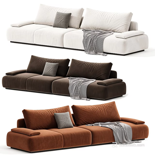 Sectional Sofa In Various Colors With Pillows And Throw Blanket For Interior Design 3d model 