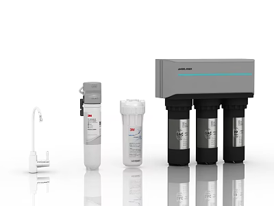 A O Smith Kitchen Water Filtration System With Filter Cartridges And Faucet 3d model