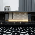 Modern Entrance Gate Exterior With Tall Buildings And Black White Geometric Pattern Floor 3d model