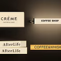 Roadside Commercial Signs Featuring Coffee Shop And Whisky Bar Names