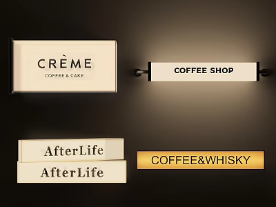 Roadside Commercial Signs Featuring Coffee Shop And Whisky Bar Names 3d model