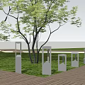 Illuminated Outdoor Lights In Grass Area With Trees Near Wooden Deck