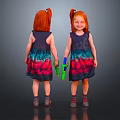 Red Haired Girls In Tie Dye Dresses Holding Toy Guns Back And Front View