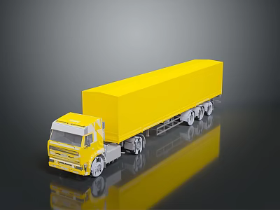 Yellow Box Truck with Trailer on Dark Background and Shiny Reflective Surface 3d model