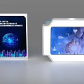 Modern Background Wall Featuring Two Tech Display Screens With Bioinformatics Graphics And Touch Icons 3d model