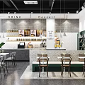 Modern Milk Tea Shop Interior With Bar Counter Seating And Green Plants