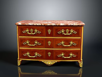 Classical Chest of Drawers with Marble Top Golden Ornate Handles and Elegant Wood Accents 3d model