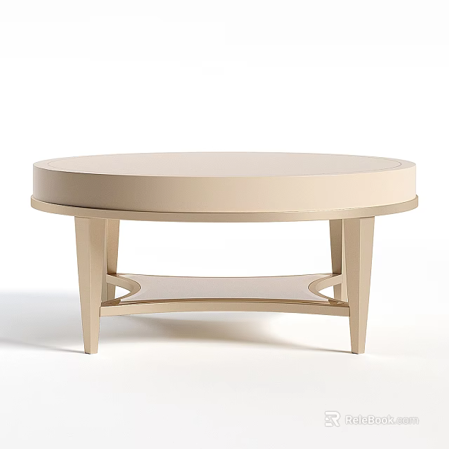 Modern Round Beige Coffee Table With Slender Legs And Lower Shelf 3d model