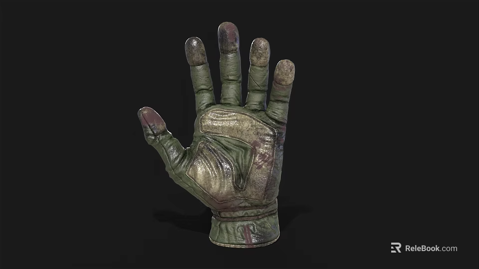 Tactical Military Style Green Brown Protective Glove With Worn Leather Texture 3d model 