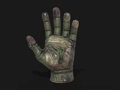 Tactical Military Style Green Brown Protective Glove With Worn Leather Texture 3d model