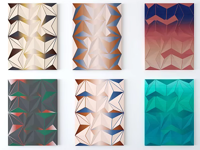 Colorful Abstract Geometric Art Prints With Triangular Patterns And Modern Design 3d model