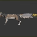 3D Fantasy Fox Character Creature with Gray White Fur Yellow Tail Tip and Body Markings