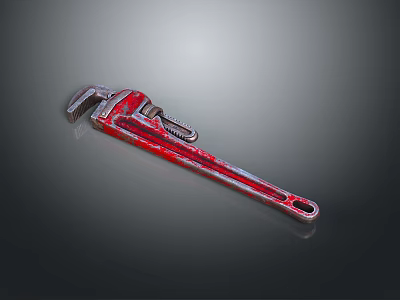 Red Adjustable Wrench Tool with Metal Body and Classic Red Finish 3d model