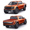 Orange Ford F-150 Raptor Pickup Truck Exterior Design With Front And Rear Views