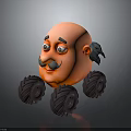 Kids Playful Cartoon Character Toy Car With Bald Head Mustache Big Eyes And Four Tires