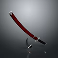 Traditional Japanese Katana Weapon With Red Scabbard And Silver Accents On Gray Background